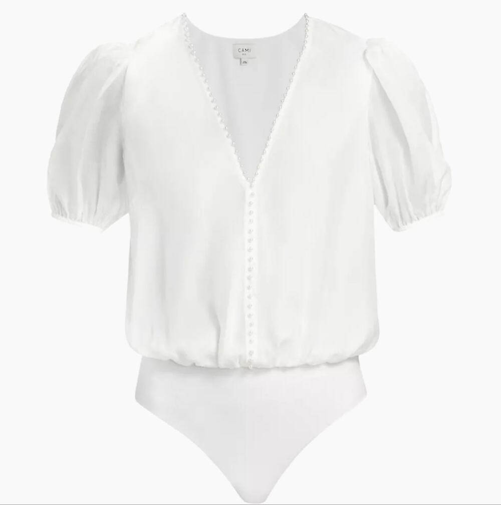 NWT$285 Cami NYC Pia Silk Faux Pearl Bodysuit Sz Large